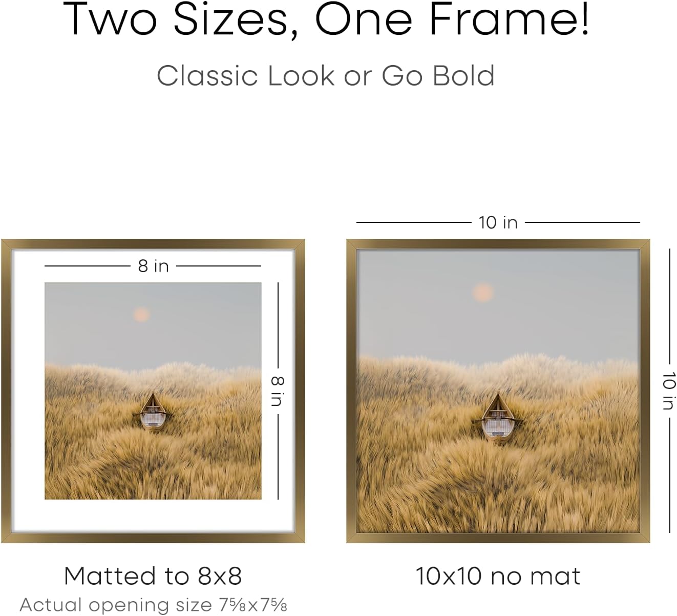 Homeforia 10x10 Picture Frame Bronze, High End Metal 10 by 10 Square Brass Frames with Mat 8 x 8 Photo, 10x10 Poster Frame Matted to 8x8 Art, Wall or Tabletop Frame, Tempered Glass, Wall Kit, Set of 2