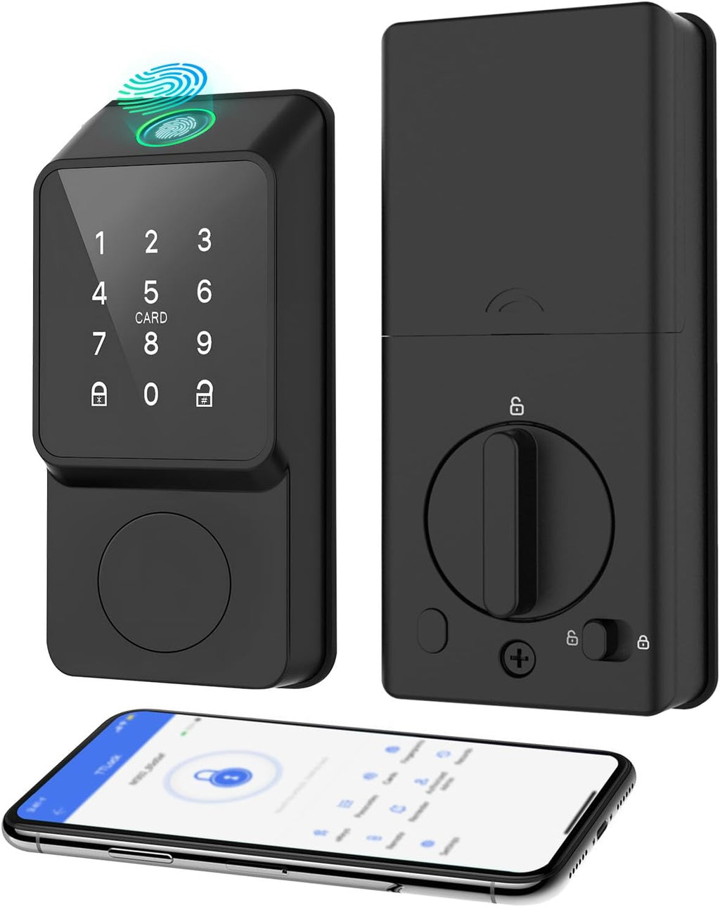 Smart Door Lock Keyless Entry with TTLock APP Fingerprint Touchscreen Keypad IC Card Key Type-C Charging Unlocking 6 in 1 Electric Biometric Digital Deadbolt for Front Doors Home Apartment