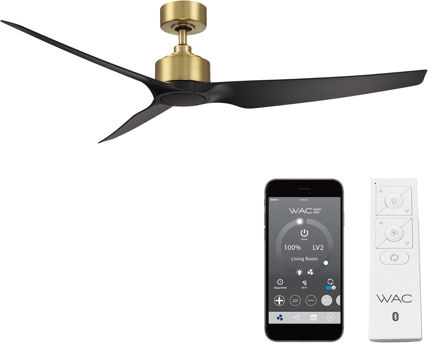 WAC F-056-SB/MB Stella 60" Outdoor Ceiling Fan with Remote, Soft Brass Matte Black
