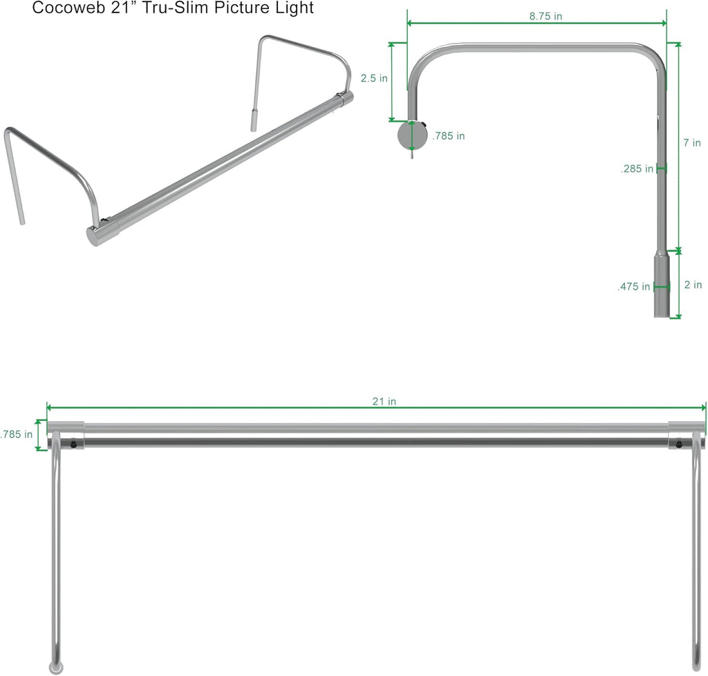Cocoweb 21 Inch Tru-Slim Chrome Picture Light - LED, 2700K, Adjustable Arm, Plug-in, Toggle Switch, Sleek and Compact Design