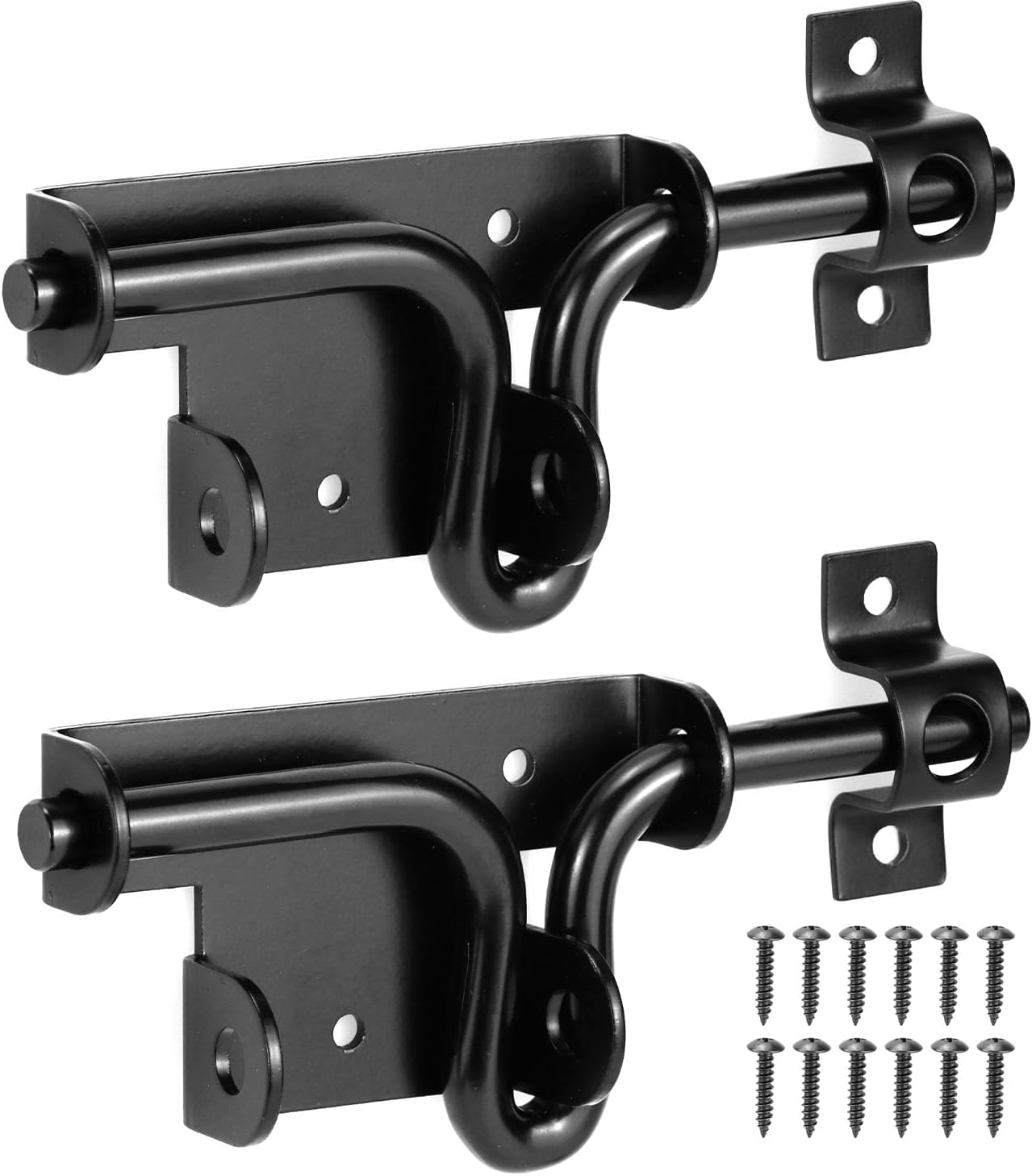 QWORK Slide Bolt Gate Latch, Heavy-Duty Gate Lock with Padlock Hole for Wooden Vinyl Fence Barn Doors – 6-3/8" Black, 2 Pack