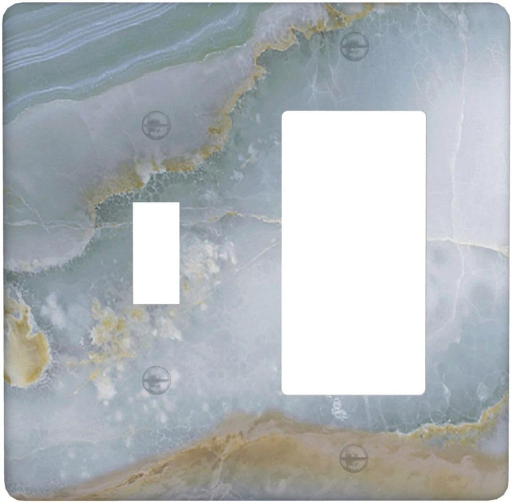 Outlet Covers Colored Art Marble Golden Line 1 Toggle 1 Rocker Combination Decorative Wall Plate Electrical Switch Plates Light Switch Cover Plate For Bathroom Kitchen Decor