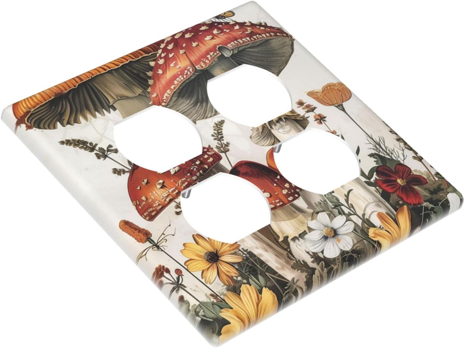 Outlet Covers Mushroom Forest Butterfly Wild Flower 2 Gang Double Duplex Decorative Light Switch Covers Electrical Wallplates Socket Faceplate For Bed Room Living Room Decor