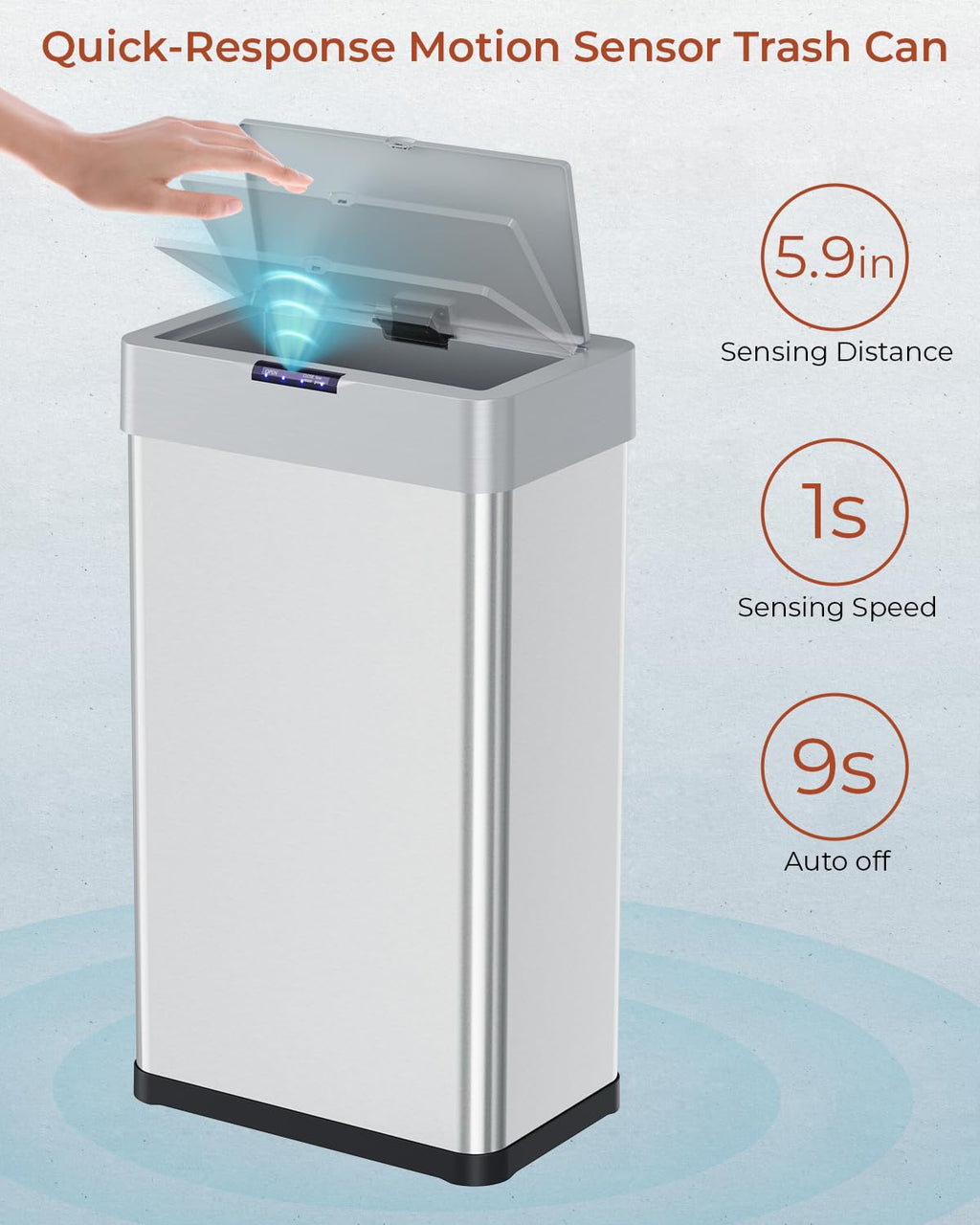 TLSUNNY 13.2 Gallon Motion Sensor Trash Can,Touchless Automatic Garbage Can,Brushed Stainless Steel Smart Bin,with Bag Holder,Soft Close Lid,for Kitchen,Office,RV,Bedroom,Living Room (Silver, 50L)