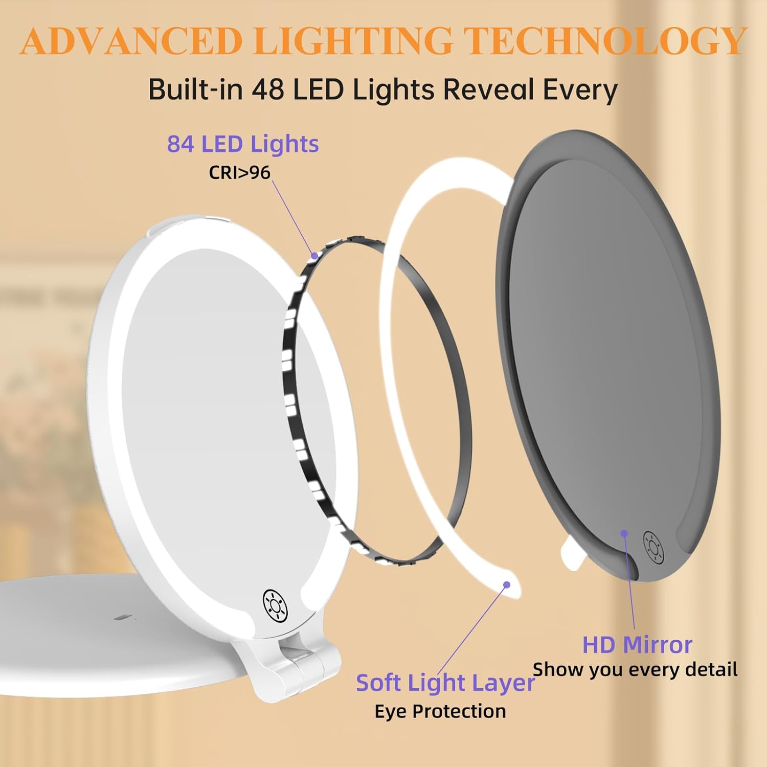 FUNTOUCH Magnifying Mirror 30X 1X Double Sided Magnification Makeup Vanity Mirror Rechargeable Lighted Mirror with 3 Color Setting Adjustable Rotation LED Vanity Desk Mirror