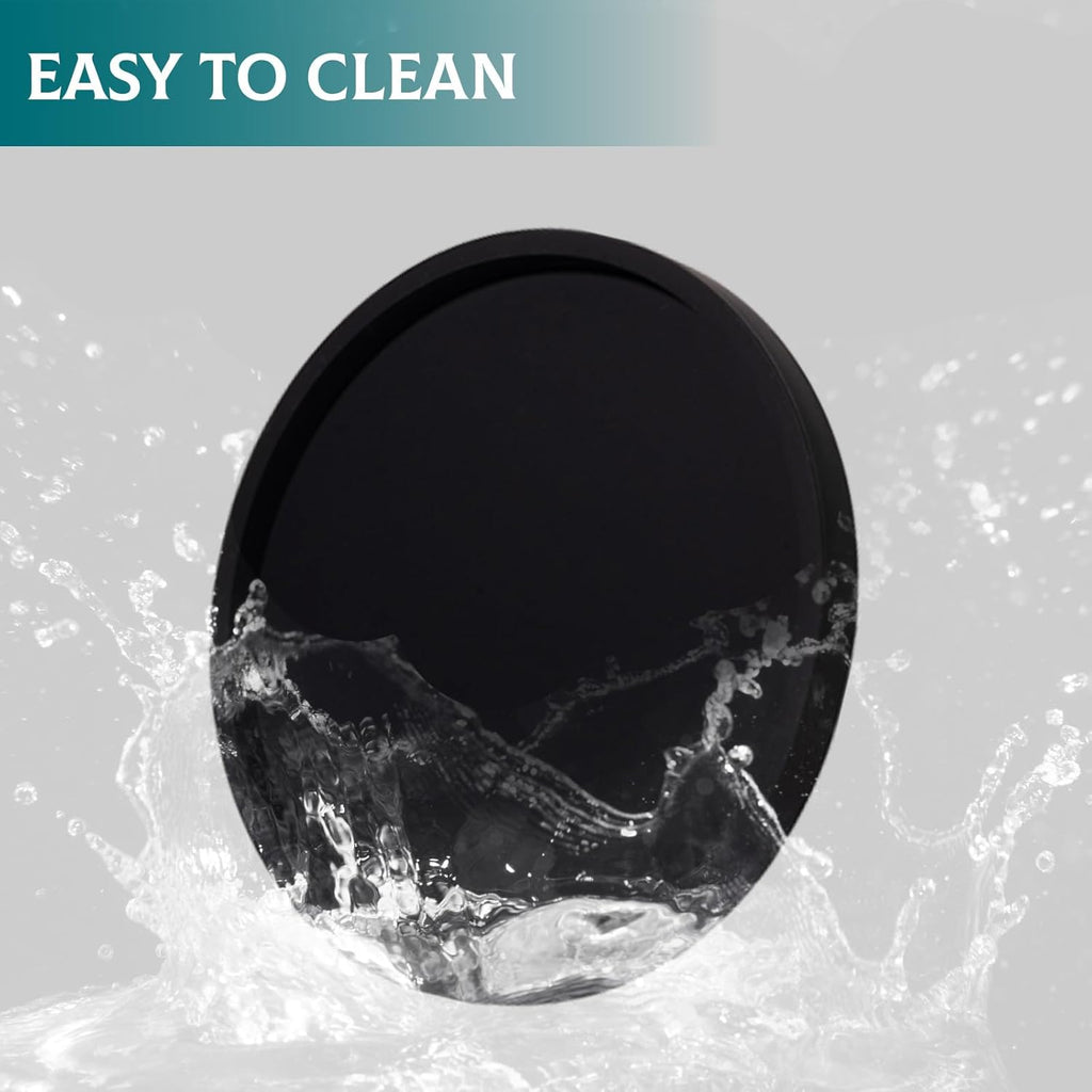 Silicone Bathroom Tray Round Vanity Tray Decorative Soap Holder Kitchen Countertop Organizer Coffee Table Decor for Candle, Perfume, Plant, 11 Inch, Black