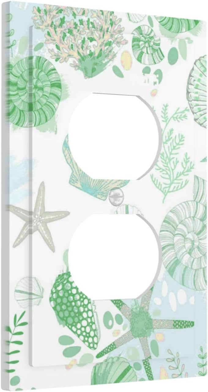 Beach Nautical Starfish Scallop Coral Conch Outlet Covers 1 Gang Duplex Light Switch Cover Decorative Switch Plates Electrical Receptacle Faceplate Wall Plate for Bathroom Home Decor