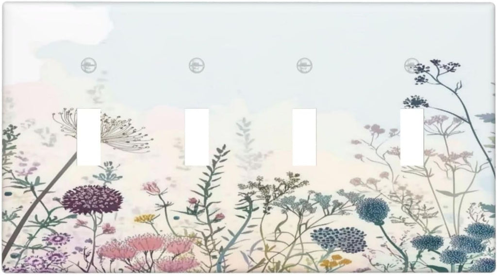 Colorful Wildflower Watercolor Dandelion Floral Light Switch Covers Quad Toggle Electrical Faceplate 4 Gang Wall Plate Decorative Switch Plates For Cabin Home Decor