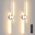 Wireless Battery Operated Wall Sconces with Remote, USB Rechargeable Led Wall Lights, 3000K-6000K Chrome wall sconces for Bedroom, Hallway, Living Room. Chrome 31.4-Inch Wall Light Set of Two