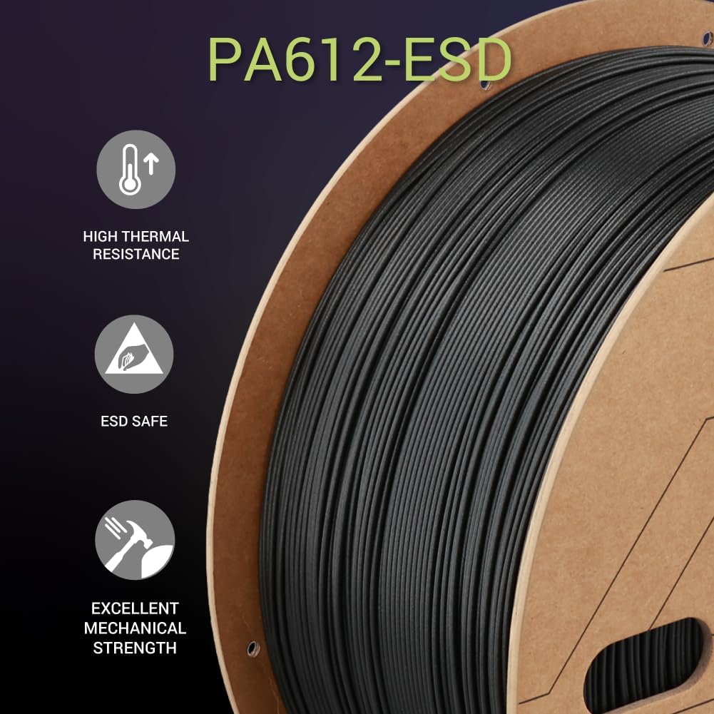 Polymaker Fiberon PA612-ESD 3D Printer Filament 1.75mm 3kg, ESD-Safe Carbon Fiber Nylon, Heat Resistant to 150°C, Chemical Resistant, Industrial Grade Strength, PCB Fixtures, Electronics Housings