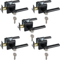 Keyed Entry Door Lever with Lock, Heavy Duty Square Interior Handle for Front Door and Office, Matte Black, Reversible for Right&Left Handed, 5Packs
