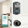 Fingerprint Door Lock with Door Knobs Set, Keyless Entry Door Lock Deadbolt with Handle, Smart Front Door Lock Set with APP Control/Fingerprints/Passwords/Auto-Lock/Easy Installation Black