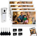 ANJIELO SMART Wired Video Doorbell Apartment Intercom System,4 Family Units 10 Inch Touch Monitor,3 in 1 Unlocking,Dual Way Intercom Motion Detection Tuya for Villa Home (1 Doorbell(w)+ 4 Monitor(w))