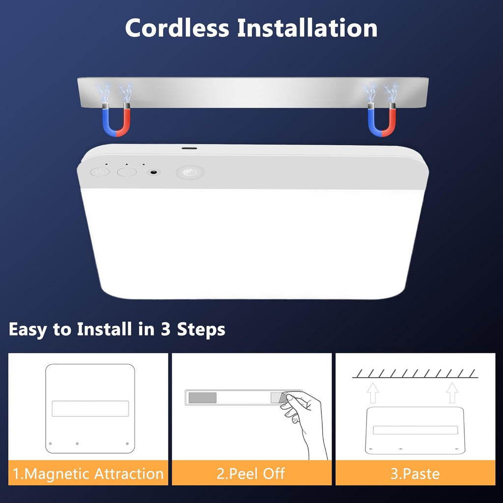 maylit 2 Pack Rechargeable Ceiling Lights, Motion Sensor Lights No Wiring, Wireless Closet Lights Battery Operated, for Bathroom Laundry Room Kitchen Porch Stair Hallway Shower Pantry Garage