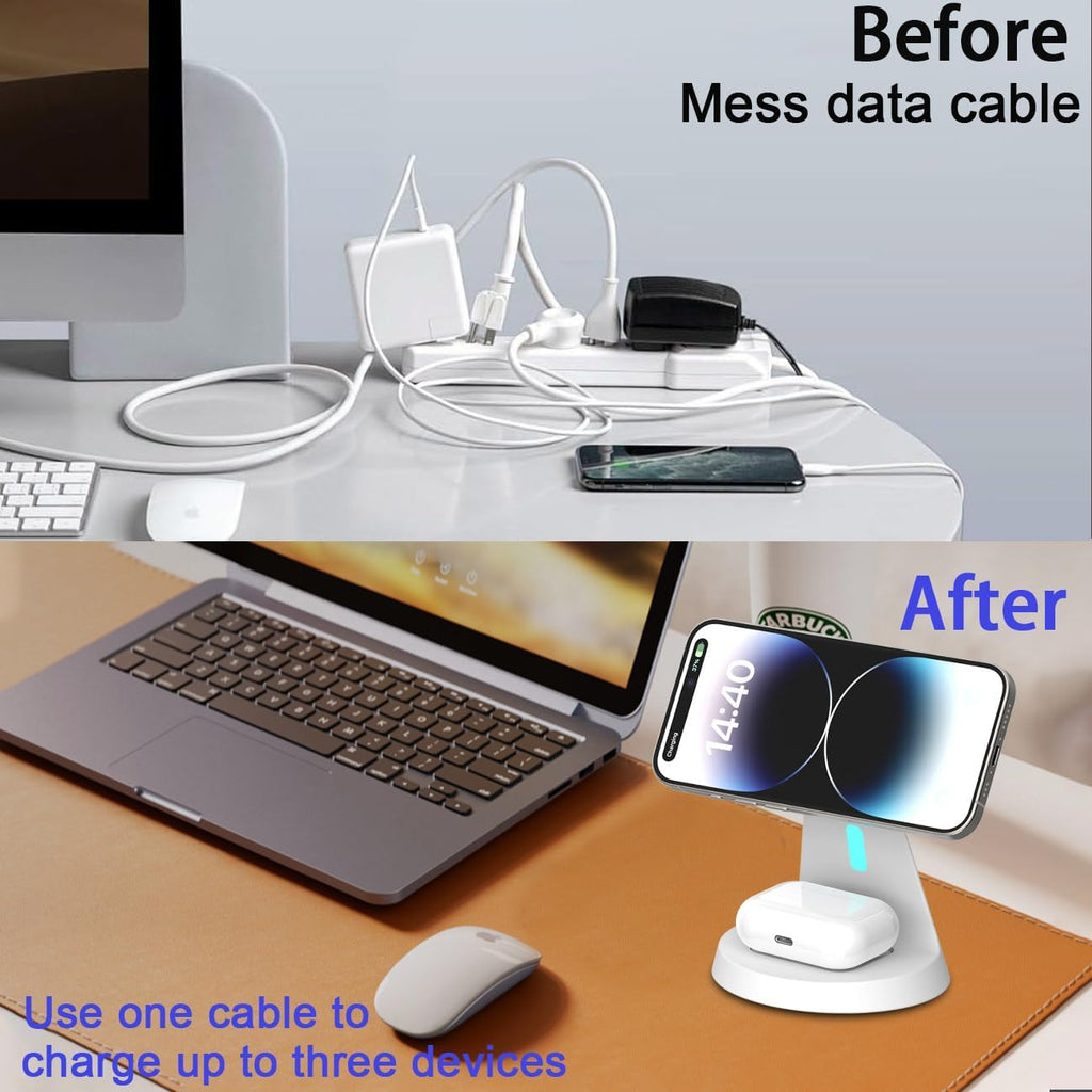3 in 1 Wireless Charging Station for Apple Magsafe Charger Stand,Fast Magnetic Wireless Charger Station for iPhone 17 Air 16 15 14 13 12 Series,Apple Watch,Airpods