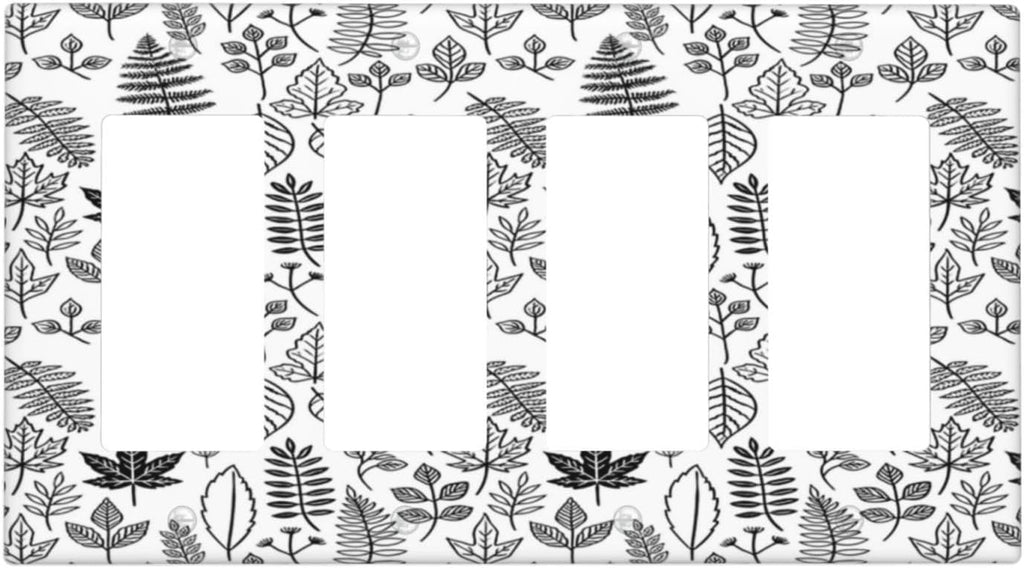 Black White Leaf Wheat Maple Leaf Plant Wallplates 4 Gang Quad Rocker Decorative Light Switch Covers Electrical GFCI Faceplate Switch Plate for Bedroom Bathroom Decor
