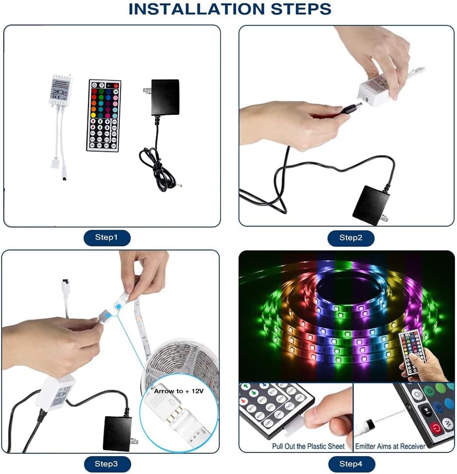 DAYBETTER Led Strip Lights 16.4ft Waterproof Color Changing Led Lights with Remote Controller