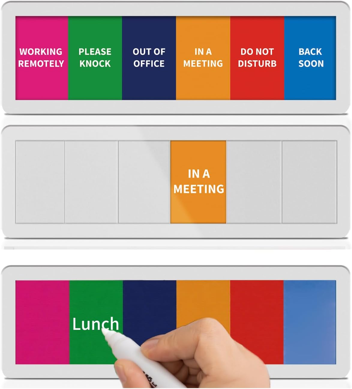 Office Door Signs with 6 Printed Status Options – Do Not Disturb, Out of Office, In a Meeting, Please Knock, Work from Home, Back Soon – Includes Custom Personalized Blank Sticker for Privacy Workspace or Studio Available and Away