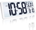 TXL Rechargeable Atomic Clock with Backlight, 14.2" Large Display Digital Wall Clock Battery Operated with Day, Date & Temperature, Large Wall Clock for Bedroom, Livingroom, Office（White）