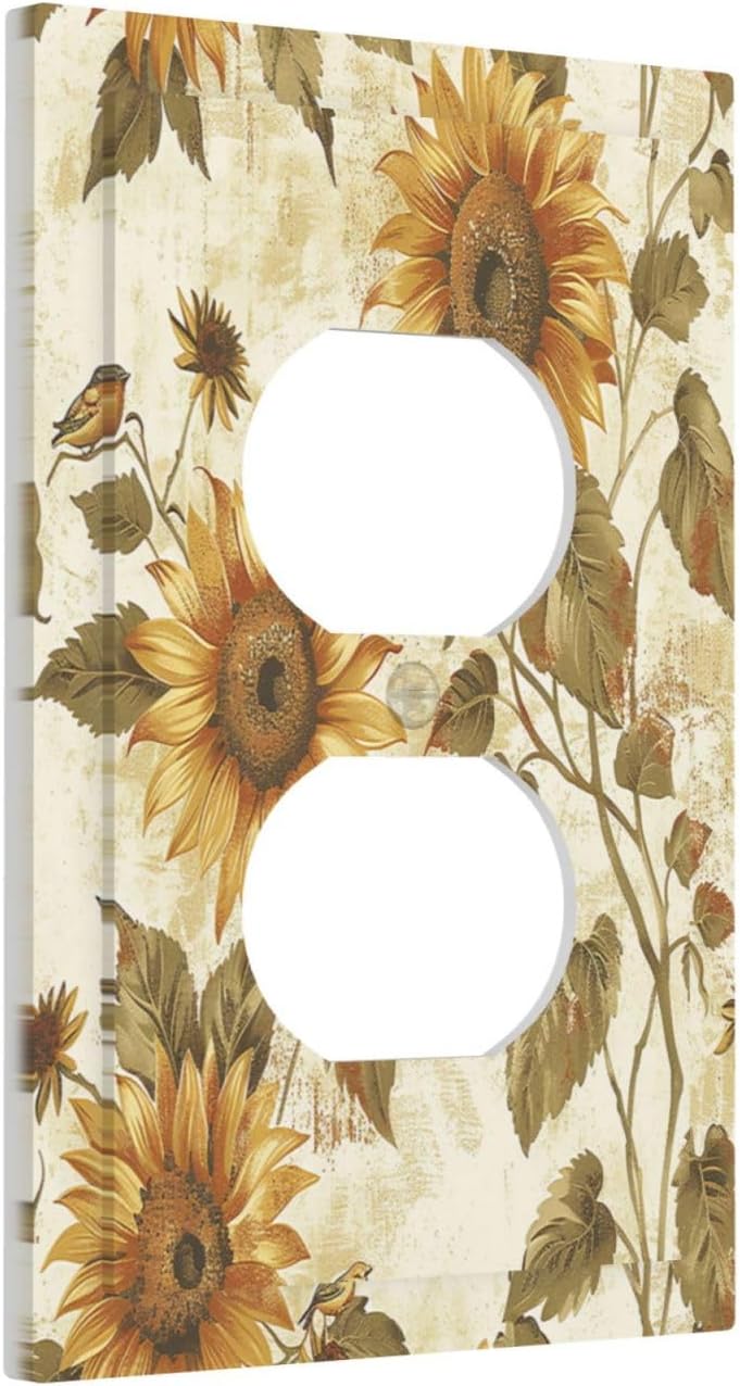Outlet Covers Rustic Sunflower Floral Pattern 1 Gang Duplex Wall Plate Decorative Switch Plates Electrical Receptacle Faceplate Light Switch Cover for Bedroom Cabin Decor