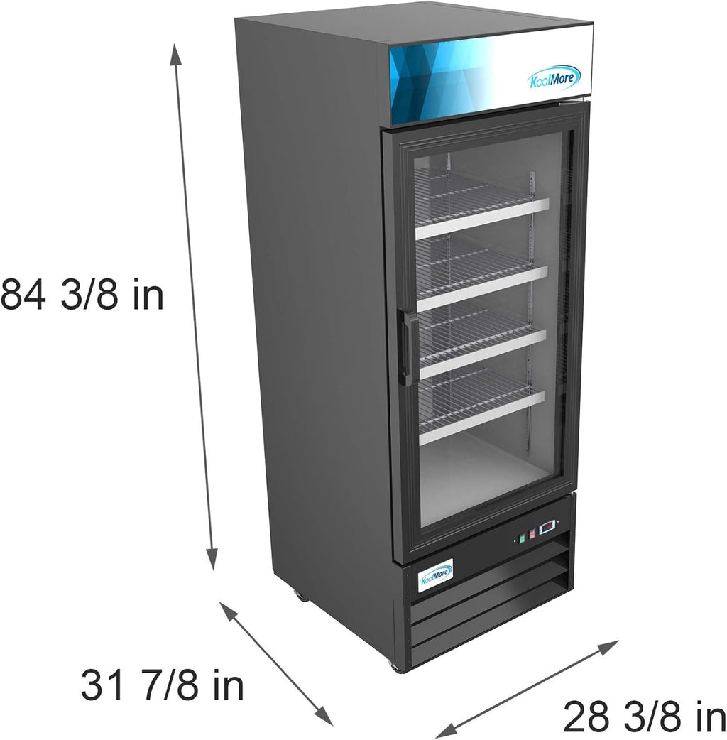 KoolMore MDR-1GD-23C Commercial Glass 1 Door Display Refrigerator Merchandiser - Upright Beverage Cooler with LED Lighting - 23 Cu. Ft., Black