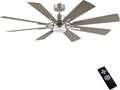 WINGBO 72" DC Ceiling Fan with Lights, Brushed Nickel and Gray Ceiling Fan with 3 Downrods, 8 Plywood Blades, 6-Speed Reversible DC Motor, Modern Ceiling Fans Indoor for Kitchen Bedroom Living Room