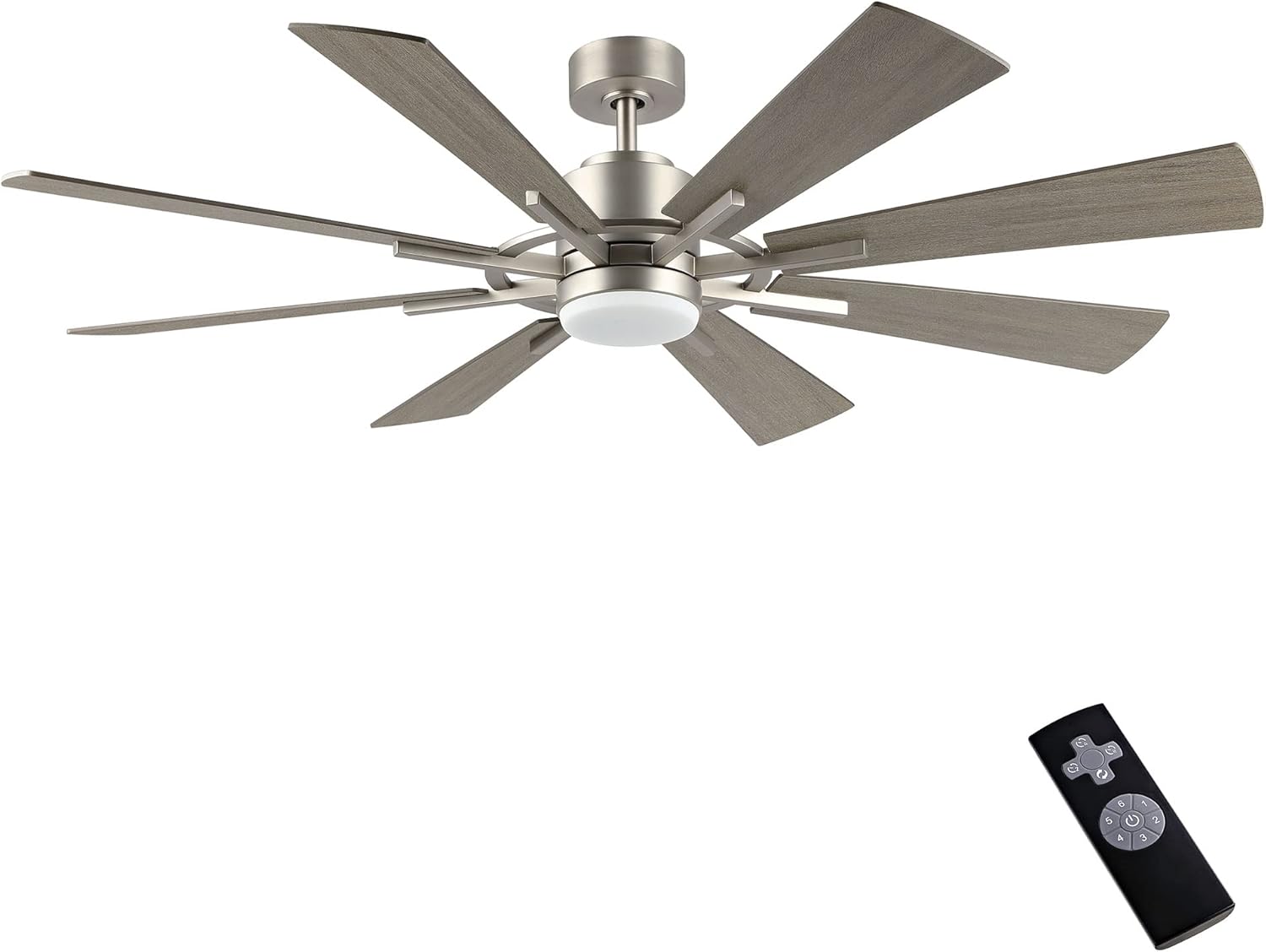 WINGBO 72" DC Ceiling Fan with Lights, Brushed Nickel and Gray Ceiling Fan with 3 Downrods, 8 Plywood Blades, 6-Speed Reversible DC Motor, Modern Ceiling Fans Indoor for Kitchen Bedroom Living Room