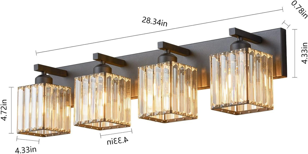Modern Bathroom Vanity Light 4-Lights Modern Black Crystal Wall Light Bathroom Vanity Light Fixtures