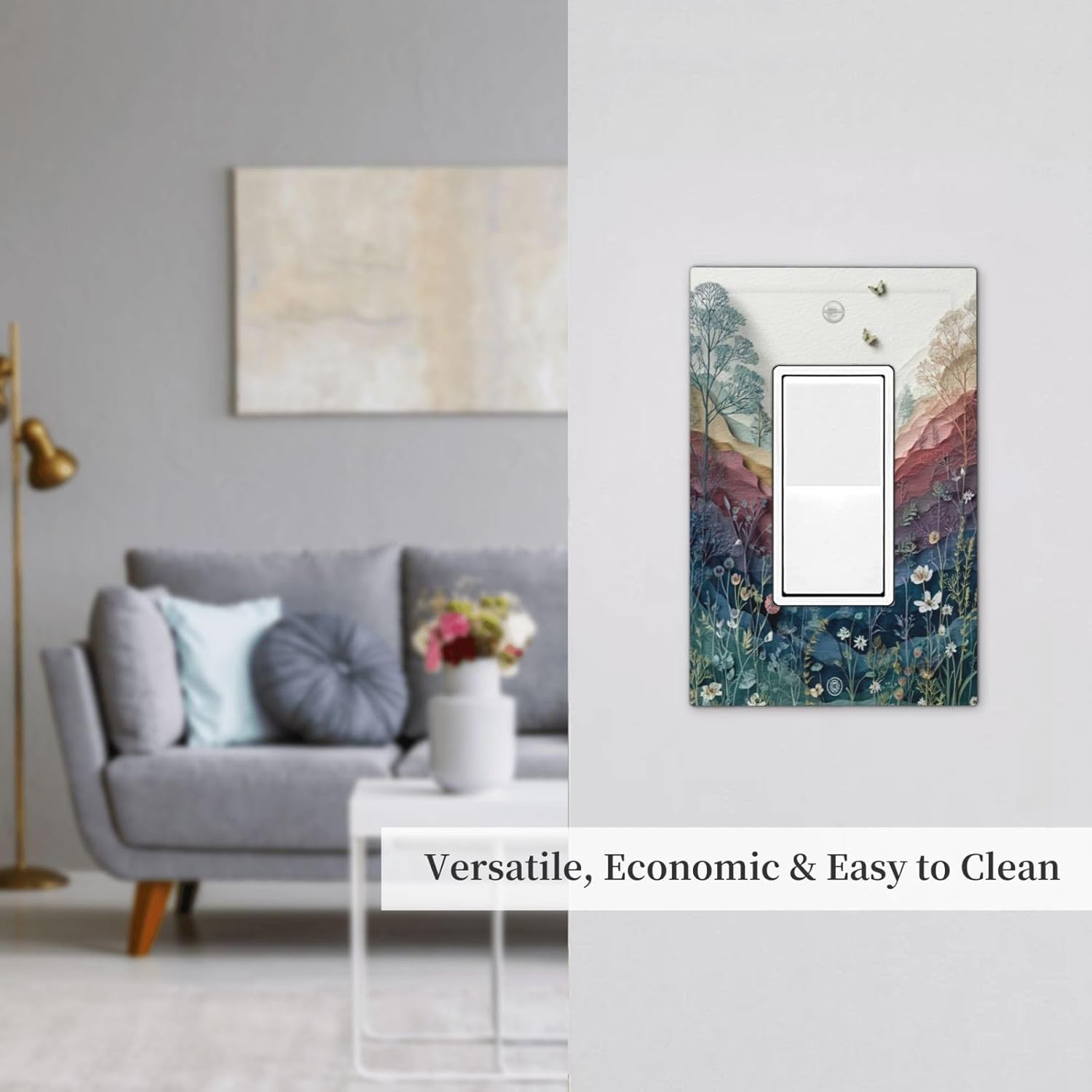 Wildflowers Rustic Flowers Floral Plants Light Switch Covers Wall Plate Decorative Vintage Mountain 1 Gang Single Rocker Electrical Faceplate Switch Plates for Bathroom Kitchen Home