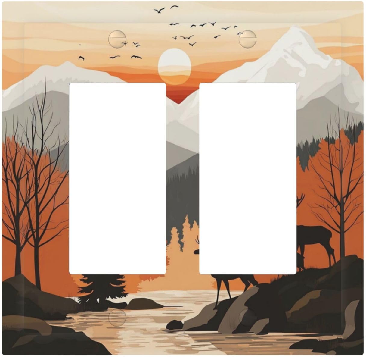 Sun Forest Deer Snow Mountain River Decorative Outlet Covers 2 Gang Double Gfci Rocker Electrical Wall Panels Light Switch Cover Plate For Bed Room Living Room Decor