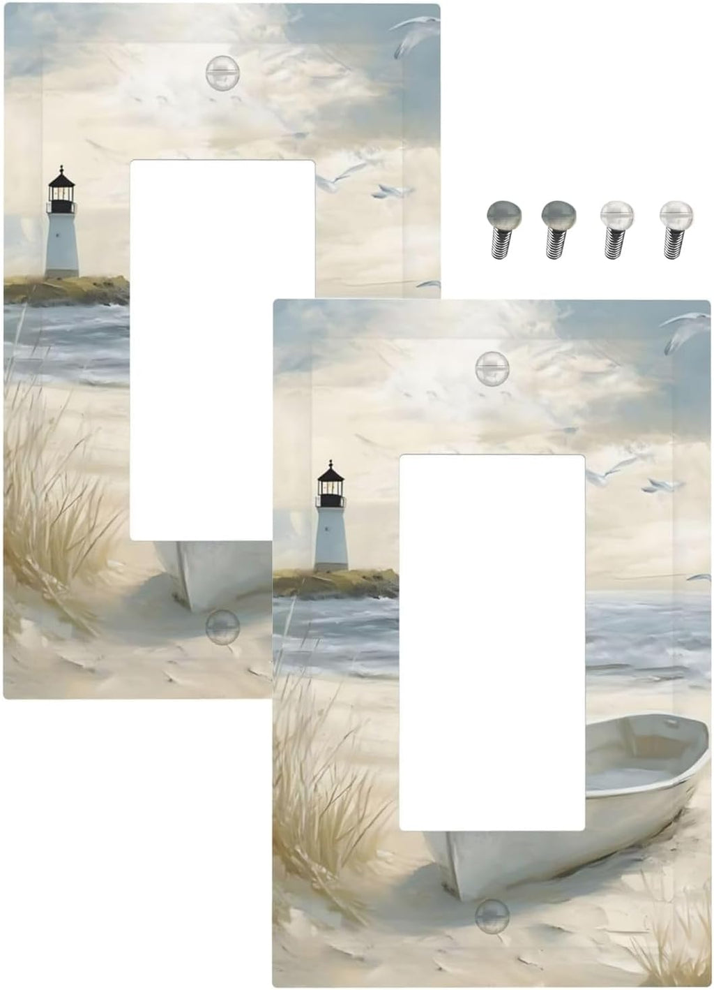 Decorative Outlet Covers Seascape Painting with Lighthouse Boats 1 Gang Rocker Light Switch Covers Single Decora GFCI Device Wall Plate for Bedroom Home Decor （2 Pack）
