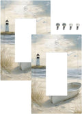 Decorative Outlet Covers Seascape Painting with Lighthouse Boats 1 Gang Rocker Light Switch Covers Single Decora GFCI Device Wall Plate for Bedroom Home Decor （2 Pack）