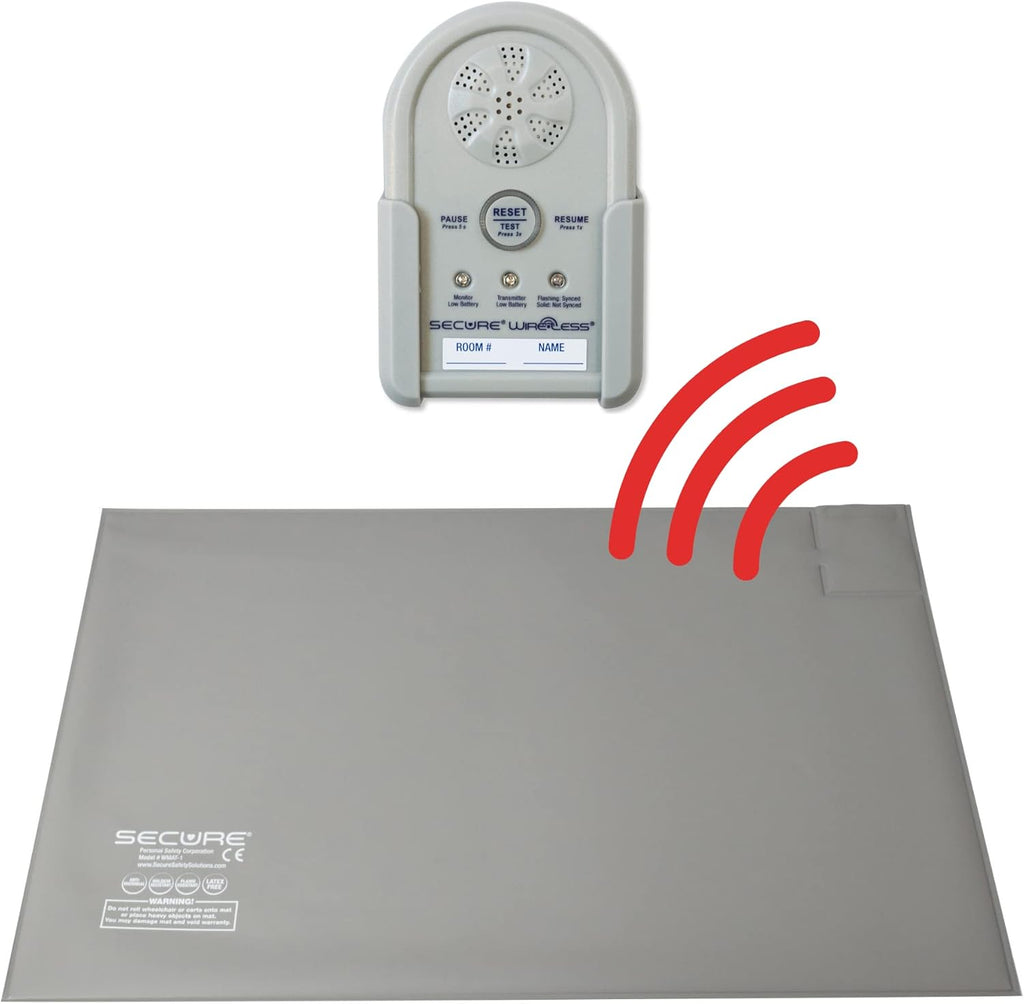 Secure Wireless Floor Mat Sensor Bed Alarm for Elderly Adults - 24"x36" Floor Sensor & Remote Alert Monitor - Bed Alarms and Fall Prevention for Elderly Dementia Patients, Caregiver Alert Seniors