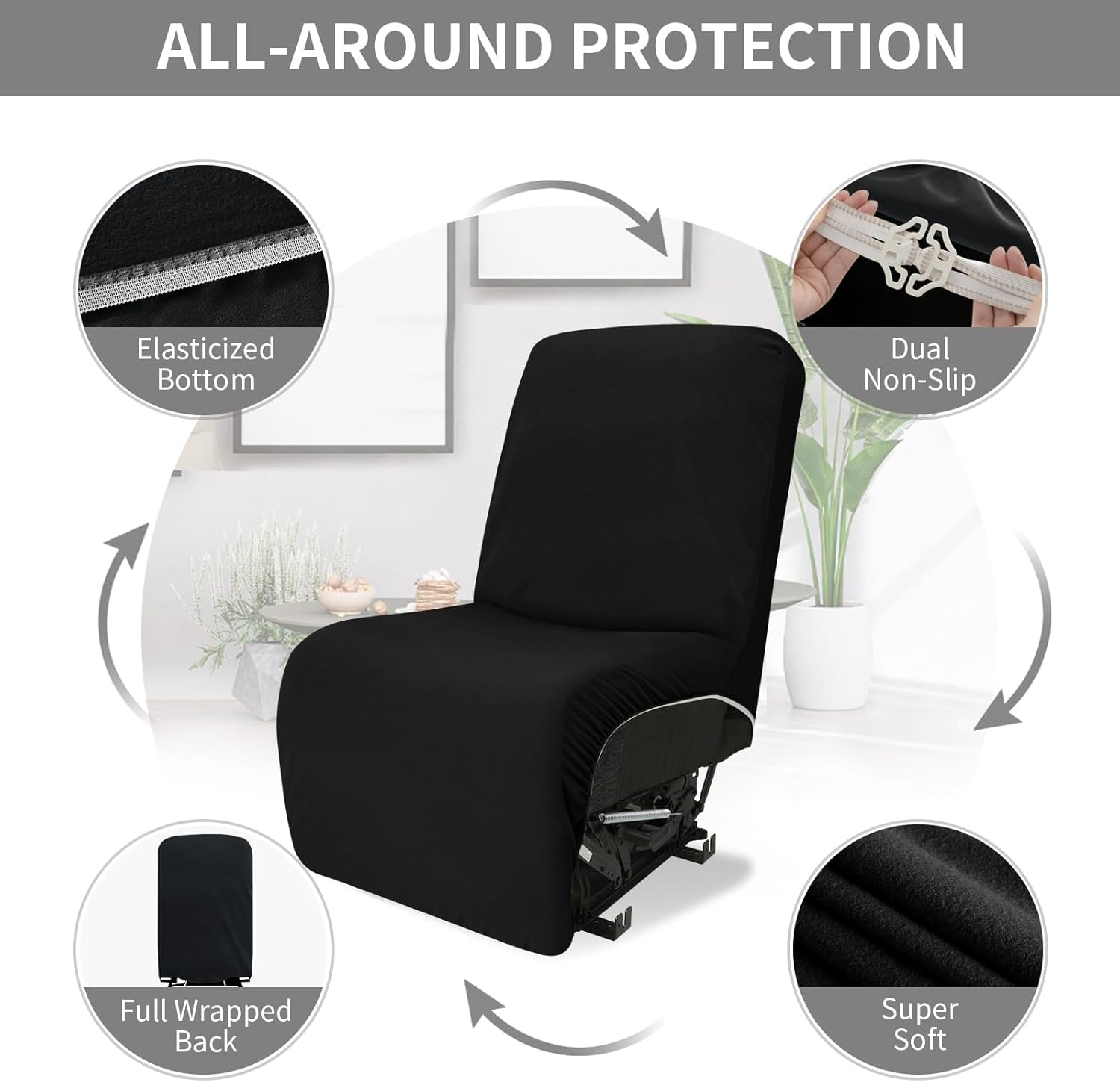 Easy-Going 100% Waterproof Recliner Cover Additional Seat Cover for Reclining Couch, Stretch Sofa Covers Washable Furniture Protector for Kids & Pets, 1 Seat, Black