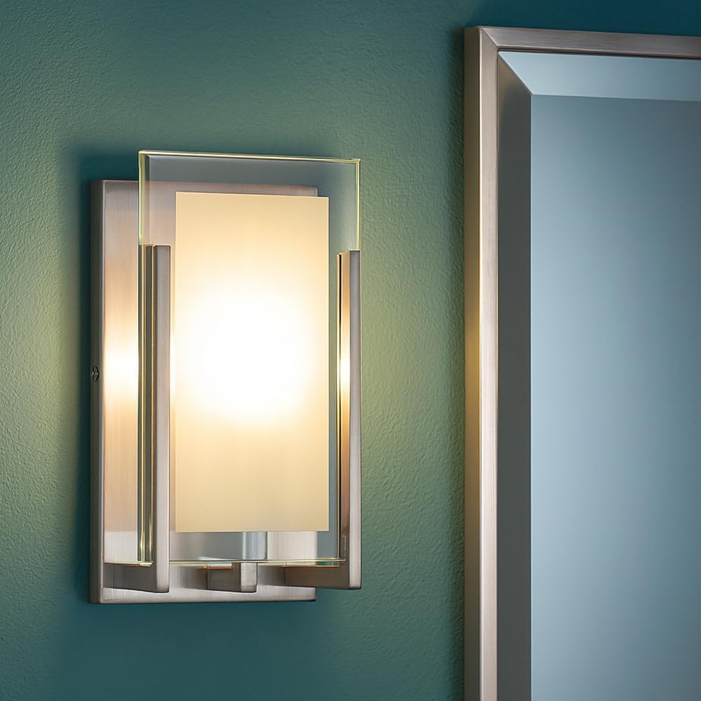 Hinkley Latitude Small Single Light Bath Vanity Sconce - Modern, Inside Etched Clear Glass Panel, Bulb Included - Chrome Finish