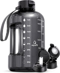AQUAFIT 64 oz Water Bottle with Time Marker - Straw & Chug Lid - BPA Free Half Gallon Gym Water Bottle with Handle - Big Gallon Jug (Gray, 64 Ounces)