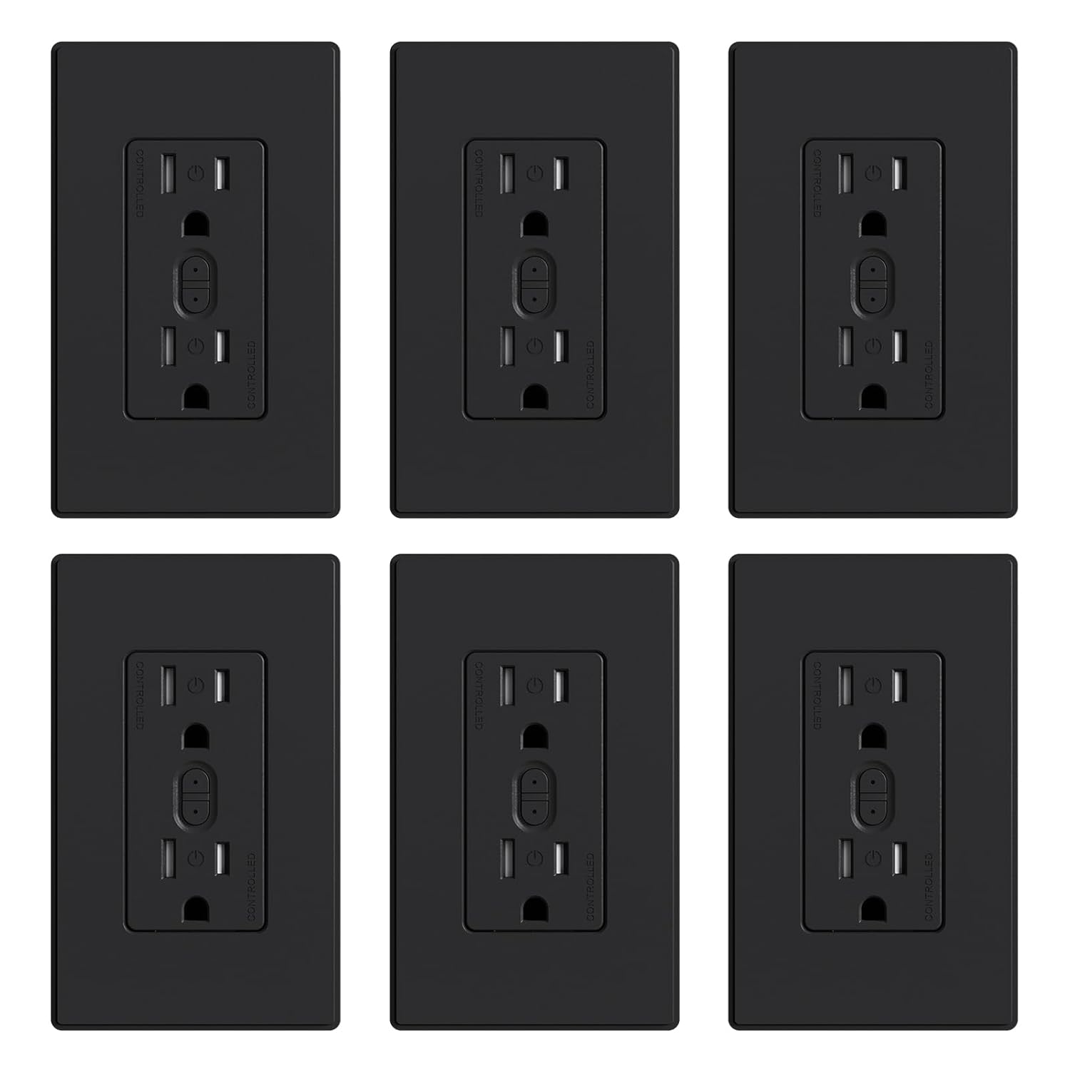 ELEGRP Smart Plug, Smart in-Wall Outlet Compatible with Alexa and Google Assistant, 2.4GHz Wi-Fi Smart Receptacle with Energy Monitoring, No Hub Required, UL Listed, Black, 6 Pack