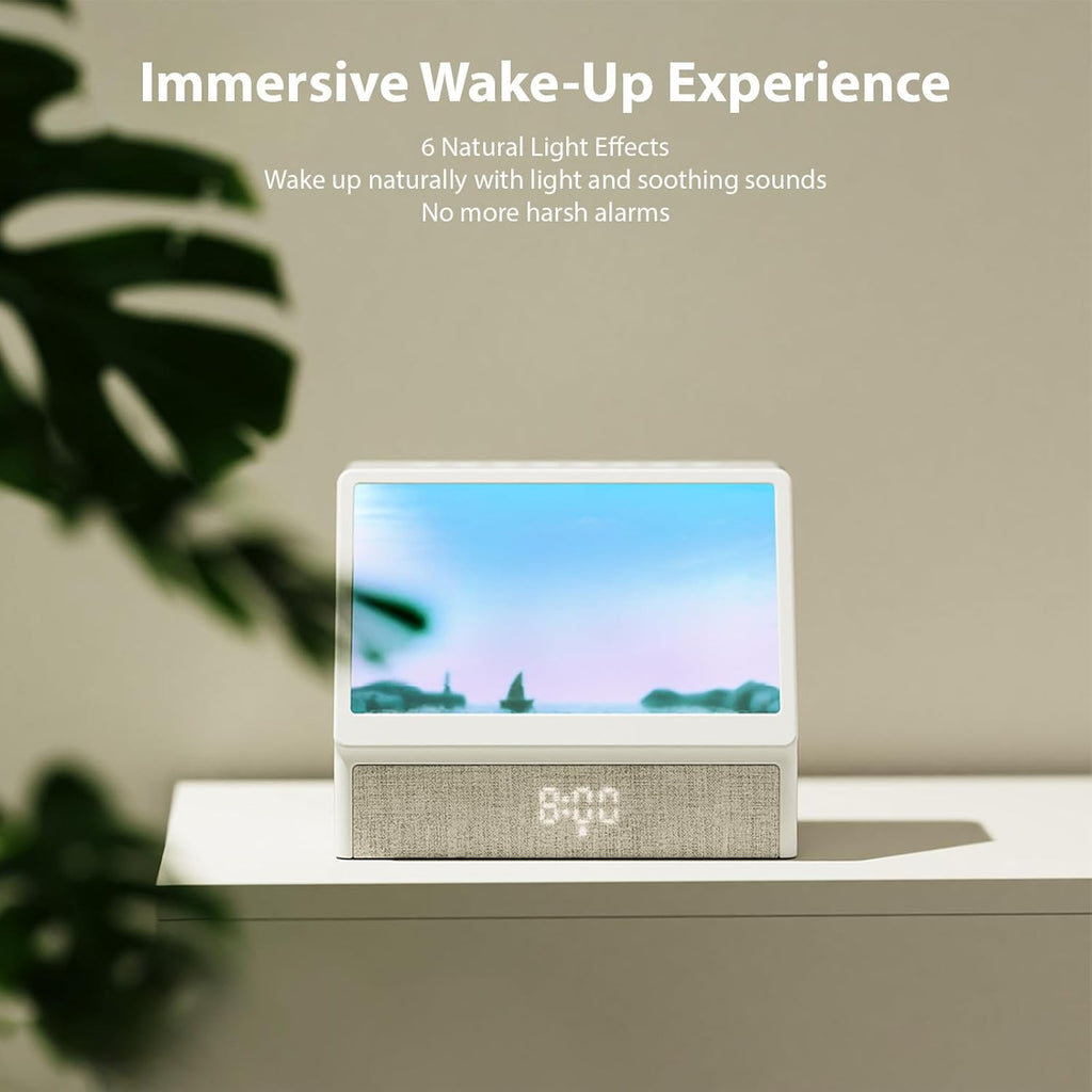 Sunrise Alarm Clock with Wireless Speaker Sleep Sounds, Smart Wake Up Light for Natural Sunrise Sunset Simulation, Bedside Lamp with White Noise for Better Sleep, Ideal Gift