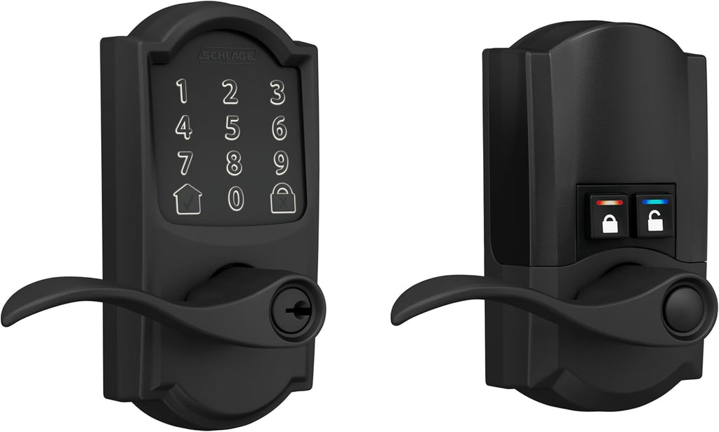 Schlage FE789WB CAM 622 Acc Encode WiFi Accent Lever Smart Lock, Keyless Entry Touchscreen Door Lock with Camelot Trim, Matte Black