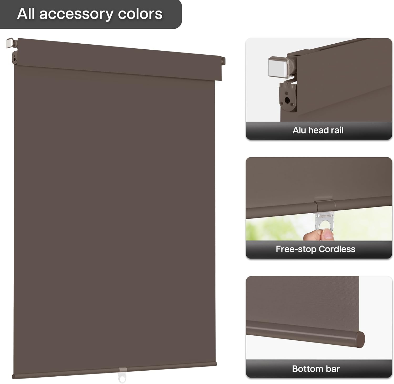 LazBlinds No Drill Blinds for Indoor Windows, Blackout Roller Shades, Cordless Window Blackout Blinds, Thermal Insulated Fabric UV Protection for Home and Office, 32" W x 72" H, Dark Coffee