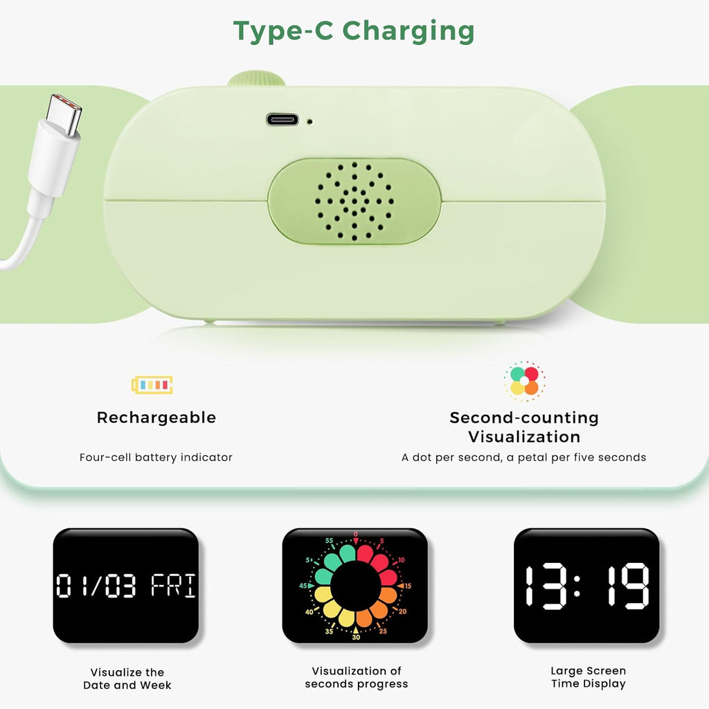 Mooking Digital Alarm Clock for Bedroom, Visual Timer for Kids, 199 Minute Rechargeable Digital Clock with Timers for Home School Supplies Study Teaching Time Timer Management Tool Countdown Timers