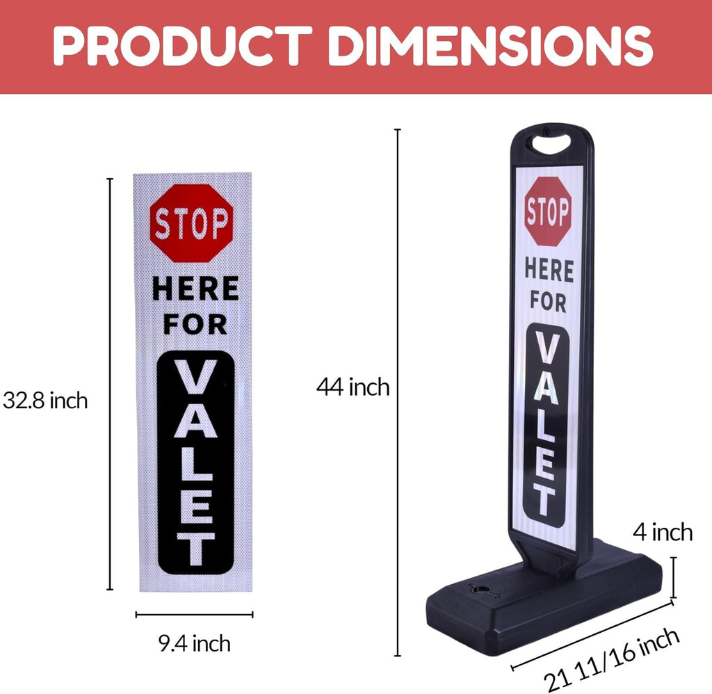 2-Pack Valet Parking Signs with Water-Filled Base, 32.8" x 9.4" Reflective Double-Sided Sheet, Reflective Traffic Sign for Parking Lots