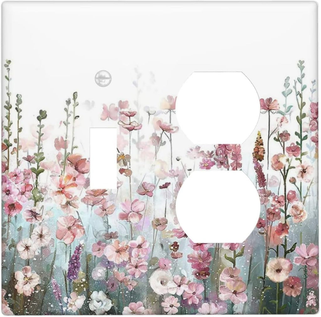 Colorful Flowers Pink Floral Watercolor Plant Wallplates 1 Toggle 1 Duplex Switch Plate Electrical GFCI Faceplate Decorative Light Switch Covers for Bed Room Living Room Decor