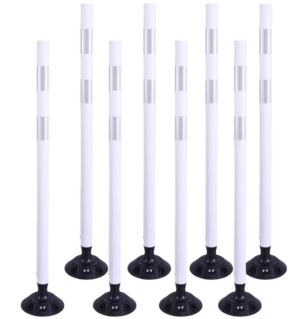 BESEA 8PCS 48" Traffic Delineator Posts with Detachable Base & High-Visibility Reflective Collars,White Durable Flexible Safety Cones for Work Zones, Parking Lots, and Roadways