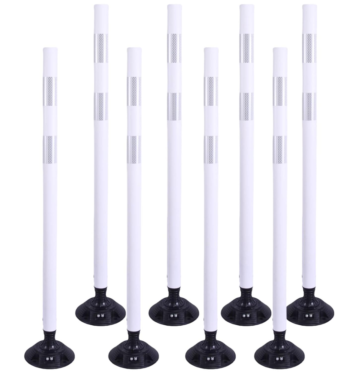 BESEA 8PCS 48" Traffic Delineator Posts with Detachable Base & High-Visibility Reflective Collars,White Durable Flexible Safety Cones for Work Zones, Parking Lots, and Roadways