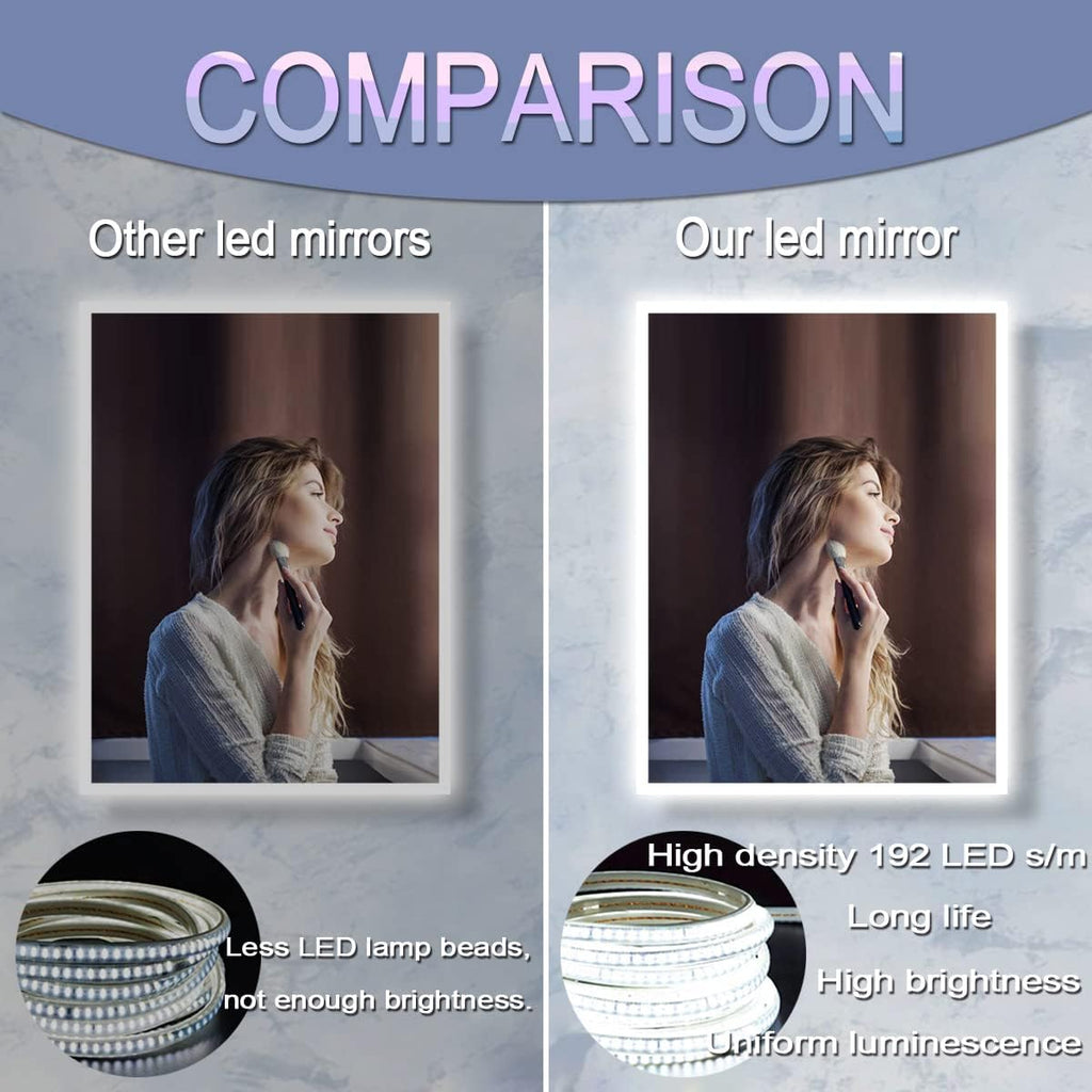 40 x 30 Inch LED Vanity Mirror with Backlits Anti-Fog 3 Color Dimmable Backlit Lighted Mirror for Bathroom Wall Horizontal Vertical Mounted 40" Frameless Smart Light up LED Bathroom Mirrors