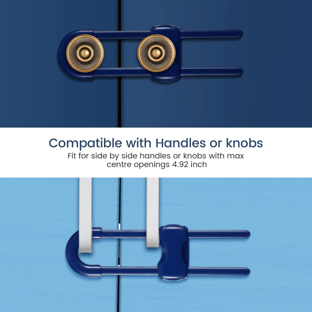 Jetec 10 Pieces Cabinet Locks for Babies, U-Shaped Proofing Drawers Safety Child Locks Adjustable, Easy to Use Childproof Latch for Knob Handle on Kitchen Door Storage Cupboard Closet (Blue)