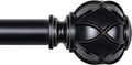 KAMANINA 1 Inch Curtain Rod Telescoping Single Drapery Rod 36 to 72 Inches (3-6 Feet), Black Curtain Rods for Windows 24 to 68 Inches, Netted Texture Finials