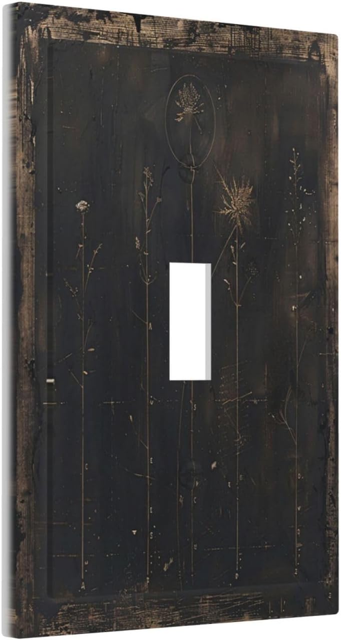 Decorative Light Switch Cover Plate Black And White Dandelion Art Vintage Wood Grain 1 Gang Single Toggle Wall Plate Electrical Outlet Covers Decorate Switch Plate Cover for Farmhouse Cabin Decor