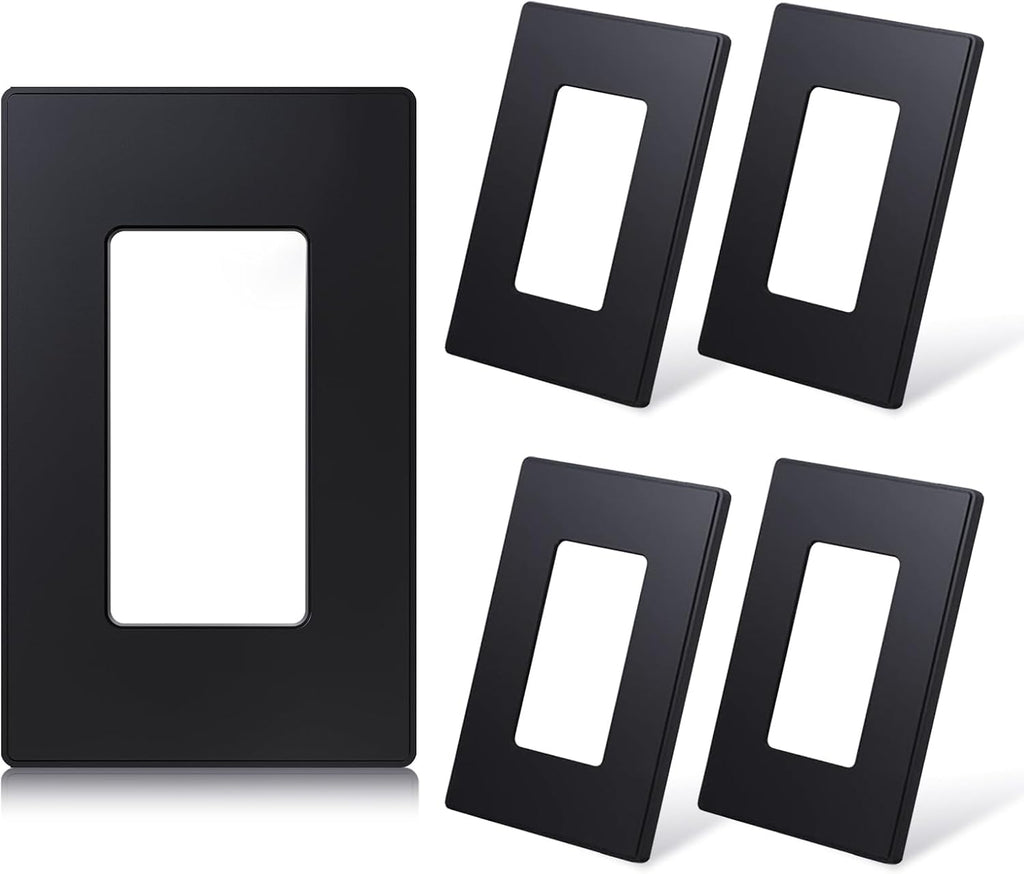 ELEGRP Matte Black 1-Gang Screwless Decorative Wall Plates, Standard Size Unbreakable Thermoplastic Faceplate Cover for Decorator Receptacle Outlet Switch, UL Listed (5 Pack)